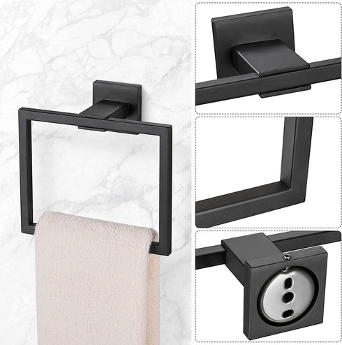 Matte Black Towel Ring SUS 304 Stainless Steel, FadimiKoo Hand Towel Holder for Bathroom, Square-Shape