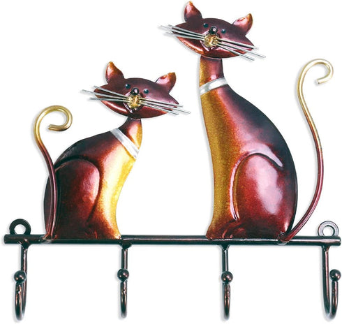 Wall Mounted Key Holder Iron Cat Wall Hanger Hook Decor 4 Hooks for Coats Bags Wall Mount Clothes Holder Decorative Gift