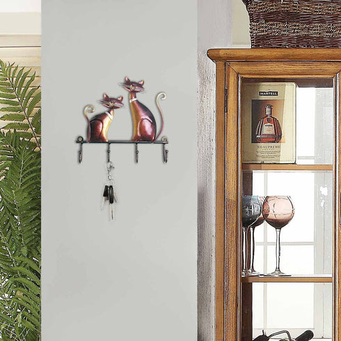 Wall Mounted Key Holder Iron Cat Wall Hanger Hook Decor 4 Hooks for Coats Bags Wall Mount Clothes Holder Decorative Gift