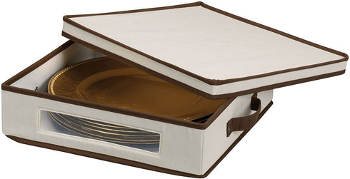 Household Essentials Natural 537 Vision Storage Box with Lid and Handles | Charger Plates and Platters Canvas with Brown Trim
