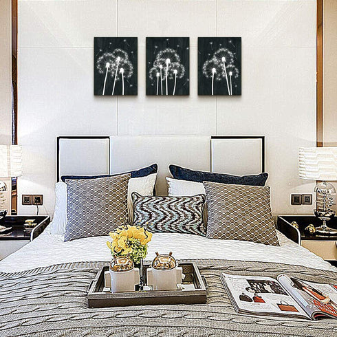 Canvas Wall Art For Living Room Family Wall Decor For Bedroom Kitchen Black And White Pictures Dandelion Flowers Painting Fashion Office Artwork 3 Pieces Framed Canvas Art Bathroom Home Decorations