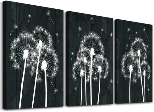 Canvas Wall Art For Living Room Family Wall Decor For Bedroom Kitchen Black And White Pictures Dandelion Flowers Painting Fashion Office Artwork 3 Pieces Framed Canvas Art Bathroom Home Decorations