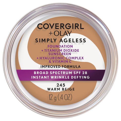 Covergirl Simply Ageless Instant Wrinkle Defying Foundation, 245 Warm Beige, 0.4 Oz (Packaging May Vary)