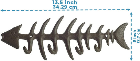 Decorative Fish Bones Wall Mounted Towel Rack by Comfify - Stylish Cast Iron Hanger with 4 œFish Bones? Hooks for Towels, Robes and More - Includes Screws and Anchors - in Brown