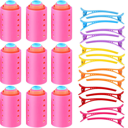 72 Pieces Magnetic Rollers Set 54 Pieces Plastic Hair Rollers and 18 Pieces Multicolor Plastic Duck Teeth Bows Hair Clips Hairdressing Curlers Tools for Men, Kids, Women