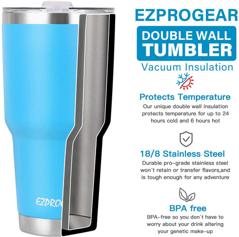 Ezprogear 40 oz Stainless Steel Beer Tumbler Pink Camping Mug Double Wall Vacuum Insulated with Straws and Handle (Pink)
