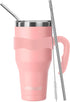 Ezprogear 40 oz Stainless Steel Beer Tumbler Pink Camping Mug Double Wall Vacuum Insulated with Straws and Handle (Pink)