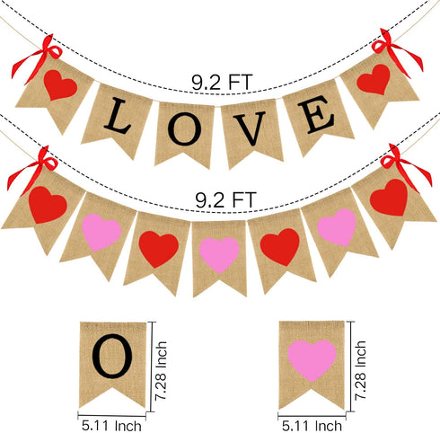 Valentines Day Decorations, Burlap Love Banner with Heart Garland Valentine's Day Banner for Wedding Anniversary Engagement Decorations, No DIY