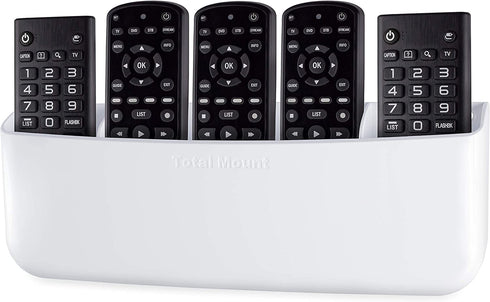TotalMount Hole-Free Remote Holder Eliminates the Need to Drill Holes in Your Wall (Premium White Holder for 5 or 6 Remotes)