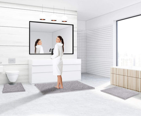 Yimobra Original Luxury Shaggy Bath Mat, 24 x 17 Inches, Soft and Cozy, Super Absorbent Water, Non-Slip, Machine-Washable, Thick Modern for Bathroom Bedroom, Gray