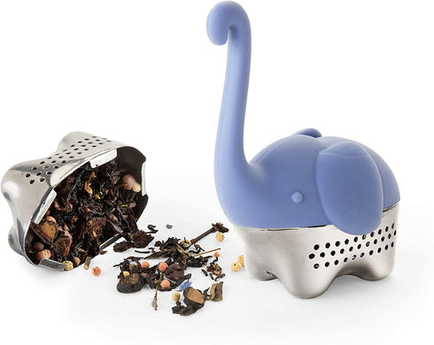 TrueZoo Elephant Tea Infuser, Stainless Steel and Silicone, Blue, Set of 1 Loose Leaf Tea Strainer