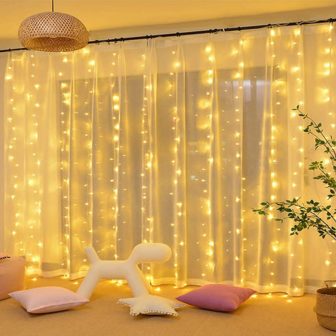 JMEXSUSS Remote Control Curtain Lights Plug in Curtain Lights Outdoor,300 LED Window Wall Hanging Curtain String Light for Bedroom Wedding Party Backdrop Garden Indoor Christmas (Warm White)