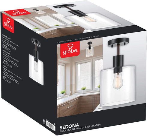 Globe Electric 60982 Sedona Semi-Flush Mount, Matte Black