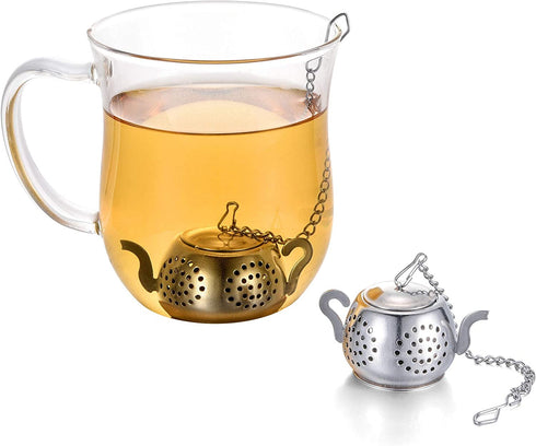 DISIWENE 7 Pack Loose Leaf Tea Infuser, Tea Strainer Stainless Steel Tea Ball with Chain and Drip Trays, small Tea Filter Set for Mug (Silver-Set A)