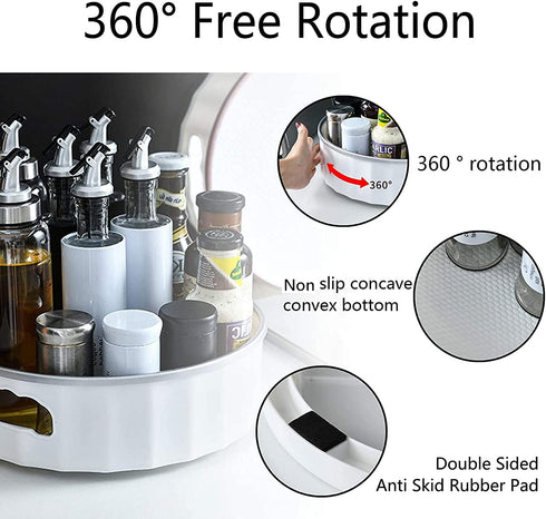 Lazy Susan Turntable - 360 Rotating Spice Rack - Non-Skid Turntable Organizer for Fridge, Cabinet & Bathroom - Lazy Susan Organizer for Bottles and Spices - 2 Pack Fridge Organizers with 2 Jars-Sliver