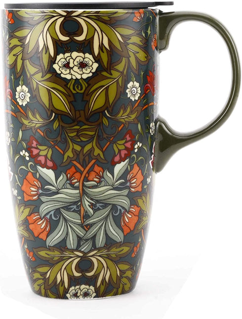 TZSSP Coffee Ceramic Mug Porcelain Latte Tea Cup With Lid 17oz. Green