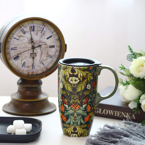 TZSSP Coffee Ceramic Mug Porcelain Latte Tea Cup With Lid 17oz. Green