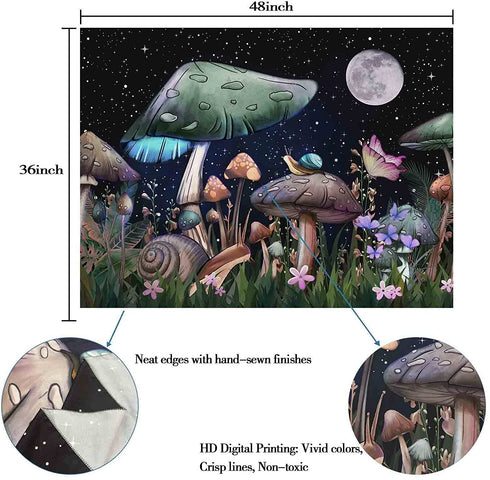 Lifeel Trippy Mushroom Tapestry, Moon and Stars Tapestrs with Snail Flowers and Plants Tapestry Wall Hanging for Room 36—48 inches