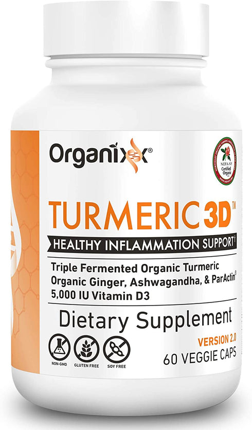 Organixx Turmeric Curcumin, Natural Inflammatory, and Immune Support, Maintain Healthy Joints, with Ginger, Ashwagandha, Vitamin D, Fermented for Maximum Bioavailability, 60 Vegetarian Capsules