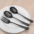 Matte Black Serving Set?SHARECOOK 5-Piece 18/0 Stainless Steel Large Hostess Set with Round Edge, Satin Finished, Dishwasher Safe -Spoons, Forks,Butter Knife& Slotted Spoon