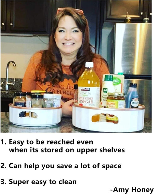 Lazy Susan Turntable - 360 Rotating Spice Rack - Non-Skid Turntable Organizer for Fridge, Cabinet & Bathroom - Lazy Susan Organizer for Bottles and Spices - 2 Pack Fridge Organizers with 2 Jars-Sliver