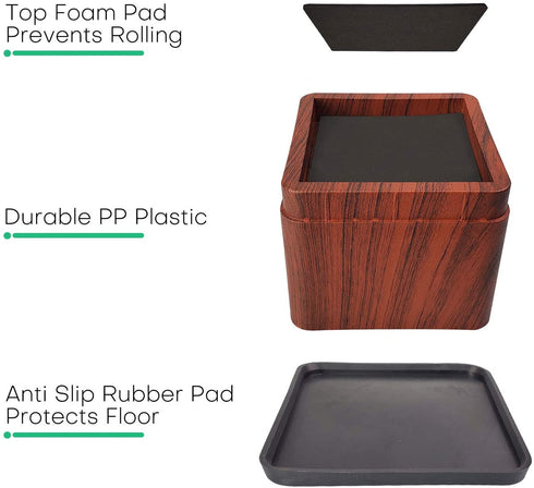 aspeike 4 Pack 3 INCH Stackable Bed and Furniture Risers, Heavy Duty Dark Wooden Printing Bed Lifts -for Adjustable Bed and Furniture Raisers Elevators for Sofas, Desks, Dorms, Tables and Chairs