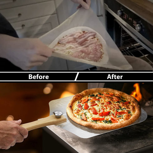 Aunly Aluminum Pizza Peel - Large Size Pizza Paddle 12x14 Inch Metal Pizza Spatula with Foldable Wood Handle & Pizza Cutter- Pizza Shovel for Homemade Baking Lovers for Pies, Pastries, Dough & Cookies