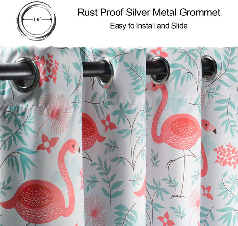 QIYI Pink Flamingos Flock Blackout Curtain Panels, 2 Panel Sets Summer Aqua Blue Green Leaf Thermal Insulated Treatments Curtains, Home D©cor Window Drapes for Living Room Girls Bedroom, 52 x 84 Inch