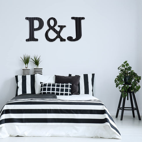 13.7" Metal Letters for Wall Decor, Corrugated Black Large 3D Letters, Decorative Farmhouse Hanging Alphabet Signs for Home Bedroom Office Wedding Party (H)