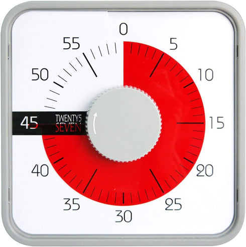 TWENTY5 SEVEN Countdown Timer 7.5 inch; 60 Minute 1 Hour Visual Timer - Classroom Teaching Tool Office Meeting, Mechanical Countdown Clock for Kids Exam Time Management Magnetic Grey
