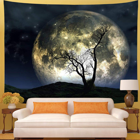 Galoker Moon Tapestry Galaxy Tapestry Tree Tapestry Starry Sky Tapestry Mystic Psychedelic Art Tapestry Wall Hanging for Home Decor(H59.1—W78.7 inches)