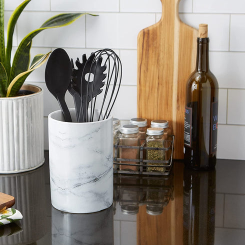 DII Kitchen Accessories Collection Ceramic, Utensil Holder, White Marble