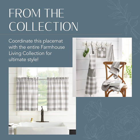 Elrene Home Fashions Farmhouse Living Buffalo Check Placemat Set of 4, 13" x 19", Gray/White 4