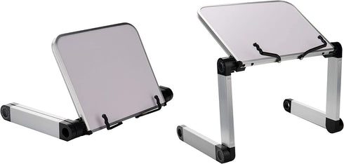 Mind Reader Collapsible Bookstand with Page Holders, Lap Desk with Adjustable Legs, Customizable Angles for Viewing, Working, Reading, Aluminum, White