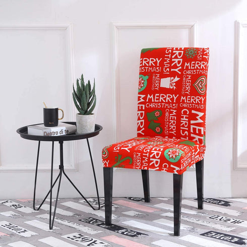 Ogrmar 4PCS Stretch Removable Washable Dining Room Chair Protector Slipcovers Christmas Decoration/Home Decor Dining Room Seat Cover (Christmas-A) (Vermilion)