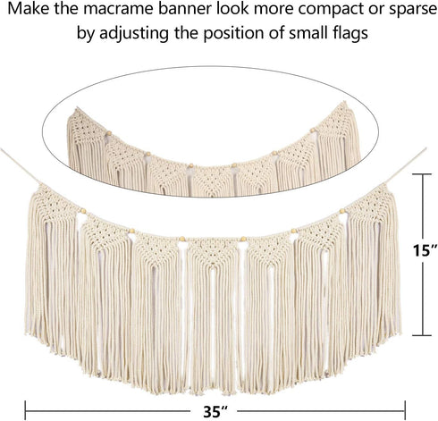 TIMEYARD Macrame Wall Hanging Curtain Valance, Macrame Tapestry Garland Banner, Boho Shabby Chic Bohemian Woven Wall Decor Living Room Dorm Bedroom Nursery Party Backdrop, 15" W x35" L, 7 Flags
