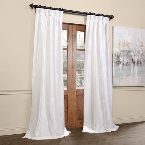 HPD Half Price Drapes Pleated Faux Silk Blackout Curtains For Bedroom Vintage Textured 25 X 96 (1 Panel), PDCH-KBS2BO-96-FP, Off White