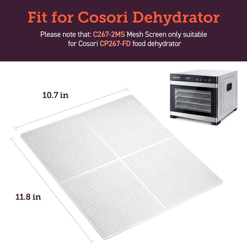 COSORI Food Dehydrator Machine Mesh Screens, BPA-Free Plastic Dryer Sheets for Fruit, Meat, Beef jerky, Herb, Vegetable, C267-2MS, 2Pack, White
