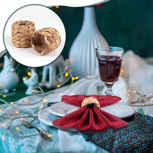 ATTAONE 12pcs Round Woven Napkin Ring, Water Hyacinth Napkins Holder, Handmade Braided Natural Napkin Rings, Christmas, Thanksgiving, Birthday Party Decorations and Everyday Life