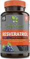Resveratrol 1600mg per Serving of Organic Trans-Resveratrol & Potent Antioxidants, Pure Extra Strength Complex, Anti-Aging, Radiant Skin, Immunity Support- 90 Capsules- 45 Day Supply