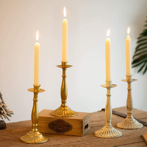 Sziqiqi Candlestick Holders for Taper Candle, Candleholder Display Candle Centerpiece Set of 2 Distressed Ivory