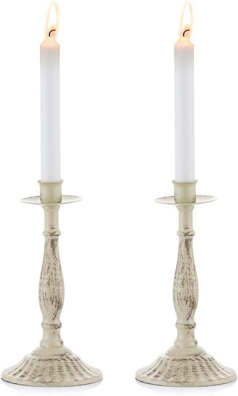 Sziqiqi Candlestick Holders for Taper Candle, Candleholder Display Candle Centerpiece Set of 2 Distressed Ivory