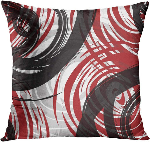 Emvency Set of 4 Throw Pillow Covers Red and Black White Gray Pattern Retro Abstract Stripes Spiral Decorative Pillow Cases Home Decor Square 18x18 Inches Pillowcases