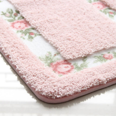UKELER Luxurious Soft Floral Non-Slip Toilet Contour Rug, Contour Bath Rug, Soft Shaggy U-Shaped Toilet Floor Mat for Bathroom 20-By-20 Inch, Pink