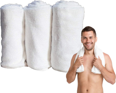 100% Cotton Gym Hand Towel -3 Pack for Exercise,Sport, Work Out, Sweat, Hiking ,spa, Basketball, Machine Washable White Perfect for Men and Women Super Absorbent Plus Bonus Gym Bag