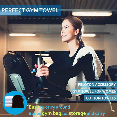 100% Cotton Gym Hand Towel -3 Pack for Exercise,Sport, Work Out, Sweat, Hiking ,spa, Basketball, Machine Washable White Perfect for Men and Women Super Absorbent Plus Bonus Gym Bag