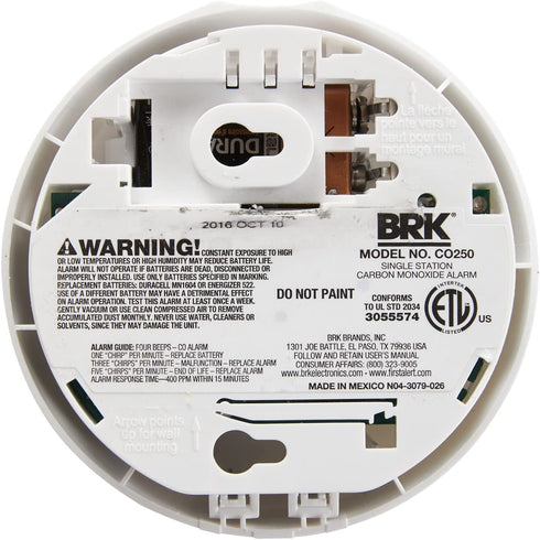 FIRST ALERT Carbon Monoxide Alarm | BRK CO250 Battery Operated Carbon Monoxide Detector With 9-Volt Battery & Two Silence Features