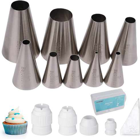 Kasmoire 9 Pcs Round Piping Tip ,Macaron Piping Tip ,Cake and Cookie Decorating Plain Tube Set