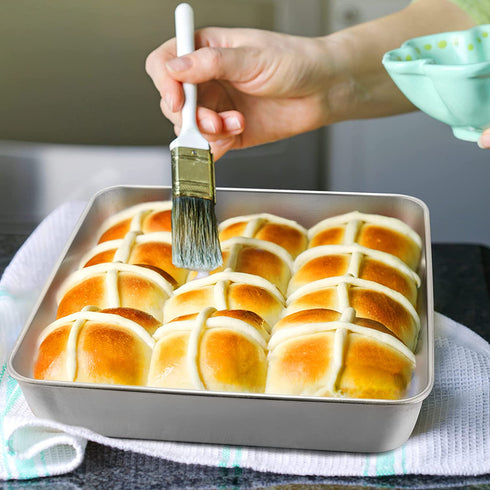 9 x 9-Inch Baking Pan with lid, E-far Square Cake Brownie Baking Pans Stainless Steel Bakeware Set of 2, Non-toxic & Healthy, Easy Clean & Dishwasher Safe - 4 Pieces(2 Pans + 2 Lids)