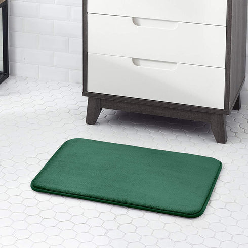 Walensee Extra Thick Memory Foam Bath Rug (17x24 Hunter Green) Non Slip Absorbent Super Cozy Velvet Bathroom Mat, Luxury Soft Plush Small Carpet for Bath Room Shower Floor Tub, Machine Wash Dry